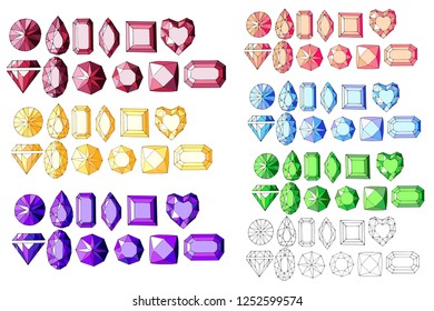isolated diamonds in different colors on a white background
