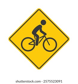 Isolated diamond-shaped traffic sign yellow bicycle lane, designating a specific lane for cyclists, safety and instructions traffic sign