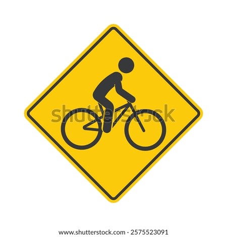 Isolated diamond-shaped traffic sign yellow bicycle lane, designating a specific lane for cyclists, safety and instructions traffic sign