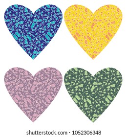 Isolated different colors hearts with floral ornament of bell flower plant.