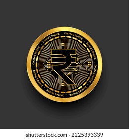 isolated digital currency symbol of indian rupee on golden coin vector 