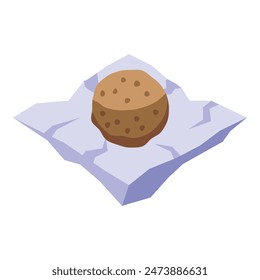 Isolated digital drawing of a chocolate chip cookie resting on a blue paper napkin