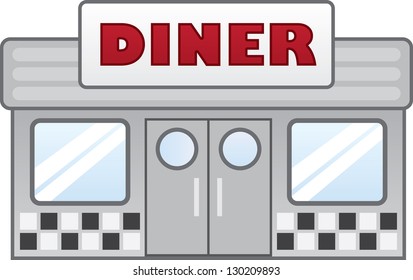 Isolated diner restaurant with large sign