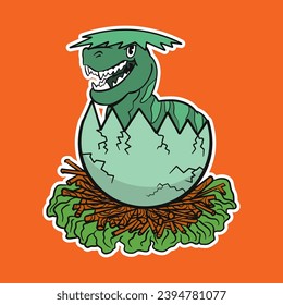 Isolated Dinosaur Egg Cartoon Illustration with Orange Background