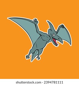Isolated Dinosaur Fly Cartoon Illustration with Yellow Background