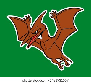 Isolated dinosaur flying sticker cartoon illustration