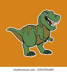 Isolated Dinosaur Standing Cartoon Illustration with Yellow Background