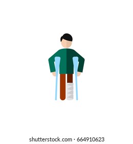 Isolated Disability Flat Icon. Injured Vector Element Can Be Used For Disability, Injured, Crutch Design Concept.