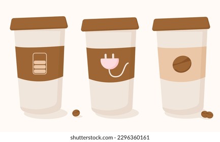 Isolated disposable coffee cup vector icon set