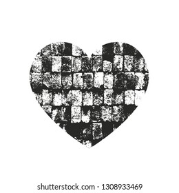 Isolated distress grunge heart with brick texture. Element for greeting card, Valentine s Day, wedding. Creative concept. Vector illustration