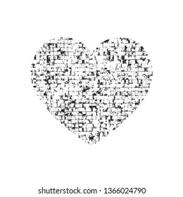 Isolated distress grunge heart with brick texture. Element for greeting card, Valentine s Day, wedding. Creative concept. Vector illustration