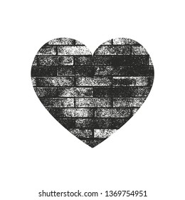 Isolated distress grunge heart with brick texture. Element for greeting card, Valentine s Day, wedding. Creative concept. Vector illustration