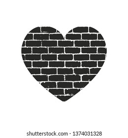 Isolated distress grunge heart with brick texture. Element for greeting card, Valentine s Day, wedding. Creative concept. Vector illustration