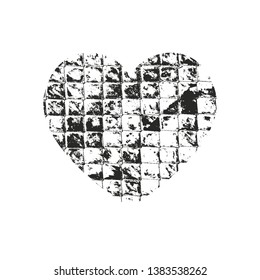 Isolated distress grunge heart with brick texture. Element for greeting card, Valentine s Day, wedding. Creative concept. Vector illustration
