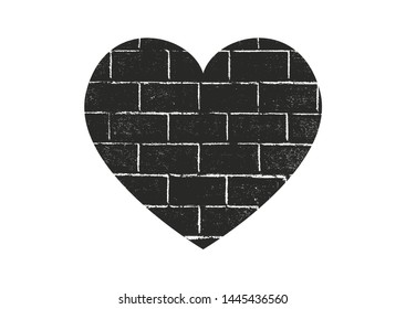 Isolated distress grunge heart with brick wall texture. Element for greeting card, Valentine s Day, wedding. Creative concept. Vector illustration