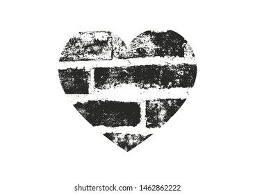 Isolated distress grunge heart with brick wall texture. Element for greeting card, Valentine s Day, wedding. Creative concept. Vector illustration