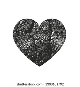 Isolated distress grunge heart with concrete texture. Element for greeting card, Valentine s Day, wedding. Creative concept. Vector illustration