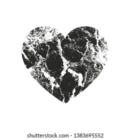 Isolated distress grunge heart with concrete texture. Element for greeting card, Valentine s Day, wedding. Creative concept. Vector illustration