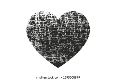 Isolated distress grunge heart with concrete texture. Element for greeting card, Valentine s Day, wedding. Creative concept. Vector illustration