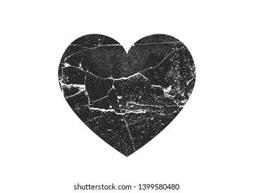 Isolated distress grunge heart with concrete texture. Element for greeting card, Valentine s Day, wedding. Creative concept. Vector illustration