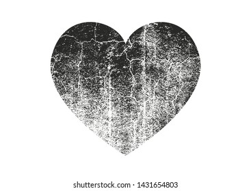 Isolated distress grunge heart with concrete texture. Element for greeting card, Valentine s Day, wedding. Creative concept. Vector illustration