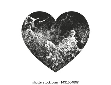 Isolated distress grunge heart with concrete texture. Element for greeting card, Valentine s Day, wedding. Creative concept. Vector illustration