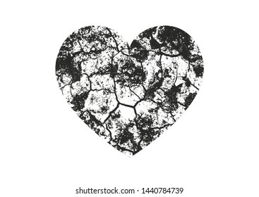 Isolated distress grunge heart with concrete texture. Element for greeting card, Valentine s Day, wedding. Creative concept. Vector illustration