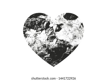 Isolated distress grunge heart with concrete texture. Element for greeting card, Valentine s Day, wedding. Creative concept. Vector illustration