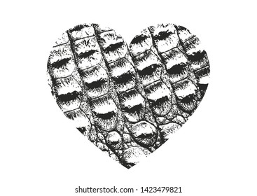 Isolated distress grunge heart with crocodile skin texture. Element for greeting card, Valentine s Day, wedding. Creative concept. Vector illustration