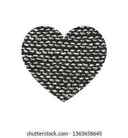 Isolated distress grunge heart with fabric texture. Element for greeting card, Valentine s Day, wedding. Creative concept. Vector illustration