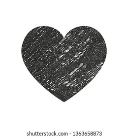 Isolated distress grunge heart with fabric texture. Element for greeting card, Valentine s Day, wedding. Creative concept. Vector illustration