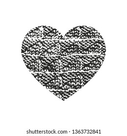 Isolated distress grunge heart with fabric texture. Element for greeting card, Valentine s Day, wedding. Creative concept. Vector illustration