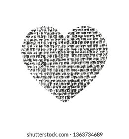 Isolated distress grunge heart with fabric texture. Element for greeting card, Valentine s Day, wedding. Creative concept. Vector illustration