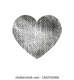 Isolated distress grunge heart with fabric texture. Element for greeting card, Valentine s Day, wedding. Creative concept. Vector illustration