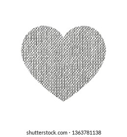 Isolated distress grunge heart with fabric texture. Element for greeting card, Valentine s Day, wedding. Creative concept. Vector illustration