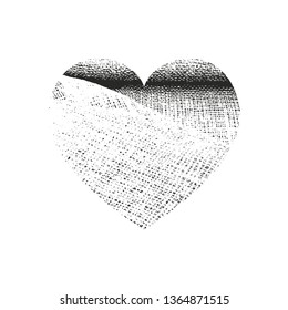 Isolated distress grunge heart with fabric texture. Element for greeting card, Valentine s Day, wedding. Creative concept. Vector illustration
