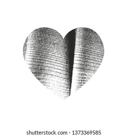 Isolated distress grunge heart with fabric texture. Element for greeting card, Valentine s Day, wedding. Creative concept. Vector illustration