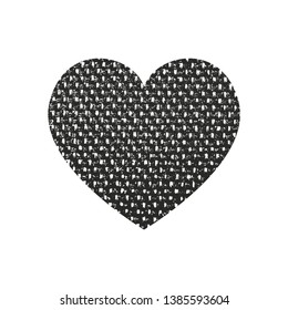 Isolated distress grunge heart with fabric texture. Element for greeting card, Valentine s Day, wedding. Creative concept. Vector illustration