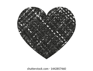 Isolated distress grunge heart with fabric texture. Element for greeting card, Valentine s Day, wedding. Creative concept. Vector illustration