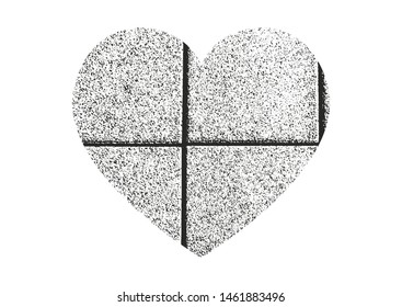 Isolated distress grunge heart with floor tiles texture. Element for greeting card, Valentine s Day, wedding. Creative concept. Vector illustration