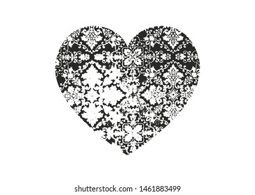 Isolated distress grunge heart with floor tiles texture. Element for greeting card, Valentine s Day, wedding. Creative concept. Vector illustration