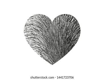 Isolated distress grunge heart with fur texture. Element for greeting card, Valentine s Day, wedding. Creative concept. Vector illustration