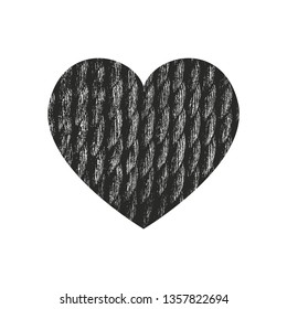 Isolated distress grunge heart with rope texture. Element for greeting card, Valentine s Day, wedding. Creative concept. Vector illustration