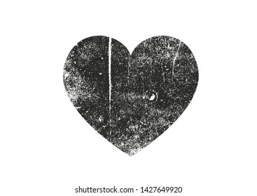Isolated distress grunge heart with scrathed rusty metal texture. Element for greeting card, Valentine s Day, wedding. Creative concept. Vector illustration