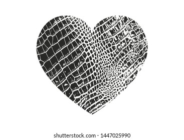 Isolated distress grunge heart with snake skin texture. Element for greeting card, Valentine s Day, wedding. Creative concept. Vector illustration