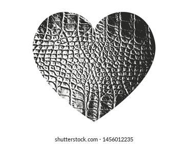 Isolated distress grunge heart with snake, alligator, crocodile skin texture. Element for greeting card, Valentine s Day, wedding. Creative concept. Vector illustration