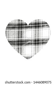 Isolated distress grunge heart with tartan texture. Element for greeting card, Valentine s Day, wedding. Creative concept. Vector illustration
