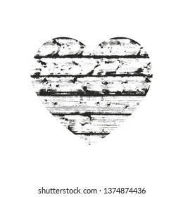 Isolated distress grunge heart with wooden texture. Element for greeting card, Valentine s Day, wedding. Creative concept. Vector illustration