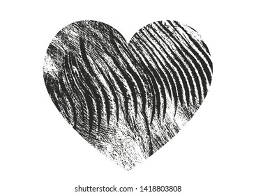 Isolated distress grunge heart with wooden texture. Element for greeting card, Valentine s Day, wedding. Creative concept. Vector illustration