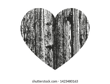 Isolated distress grunge heart with wooden planks texture. Element for greeting card, Valentine s Day, wedding. Creative concept. Vector illustration
